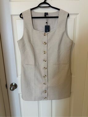 Vero Moda Beige Sleeveless Button-Front Dress